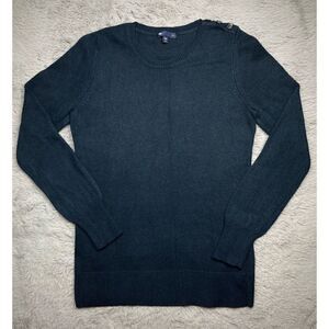 GAP LUXE navy crewneck button shoulder angora blend sweater